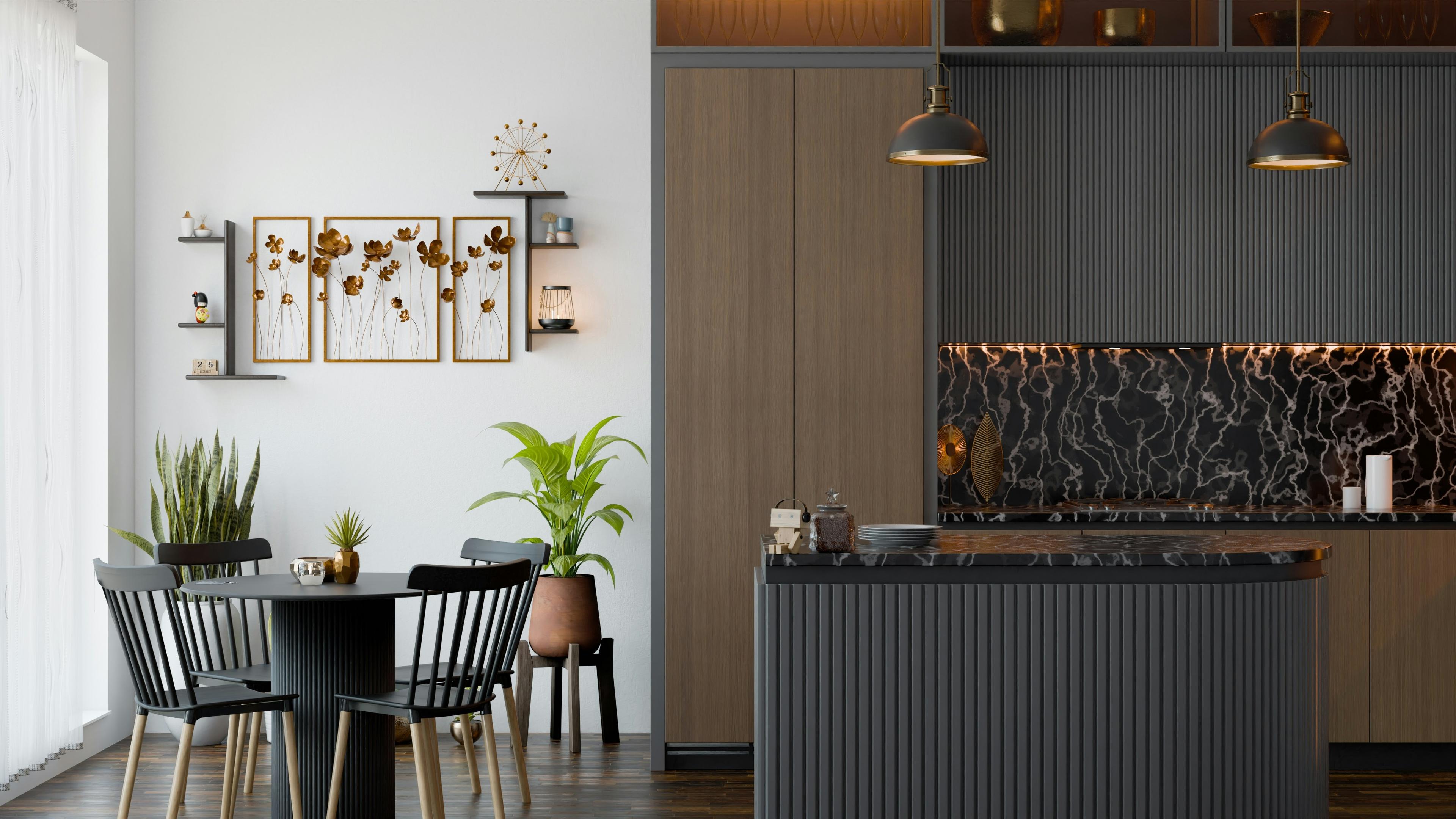 Modern white kitchen with large island and pendant lights