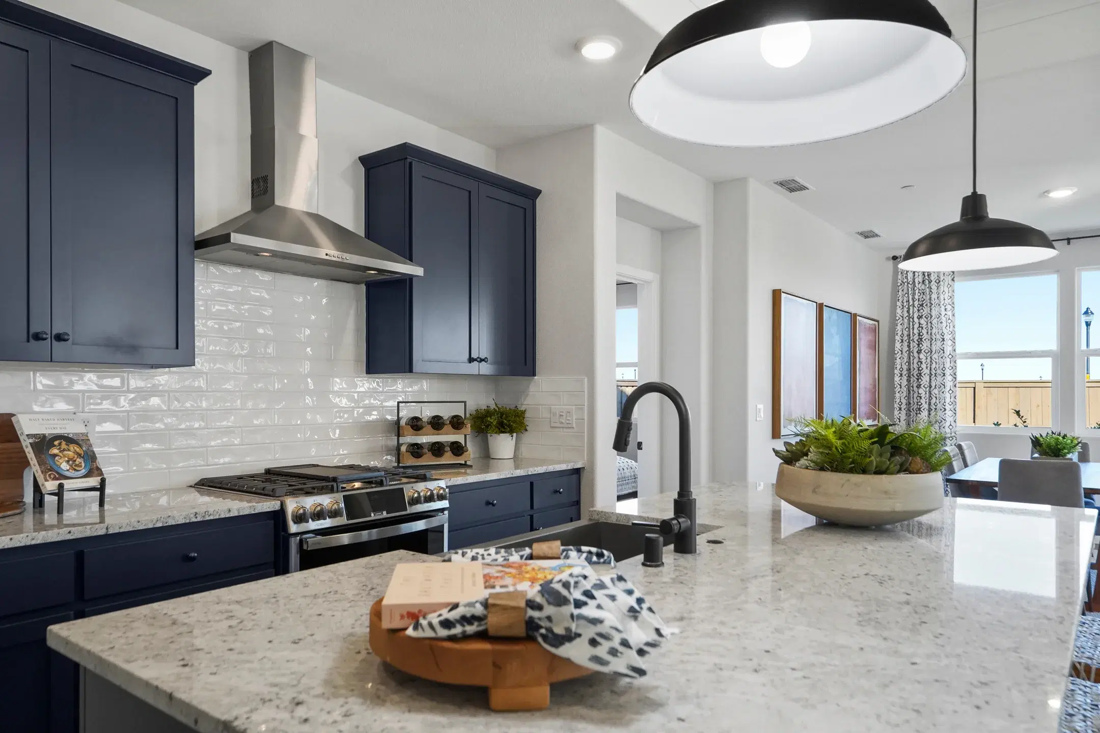 Scandinavian style kitchen with built-in shelving and storage