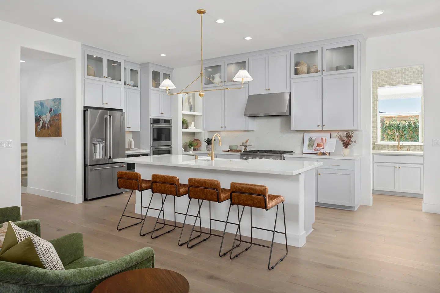 Open concept kitchen and dining area with natural lighting