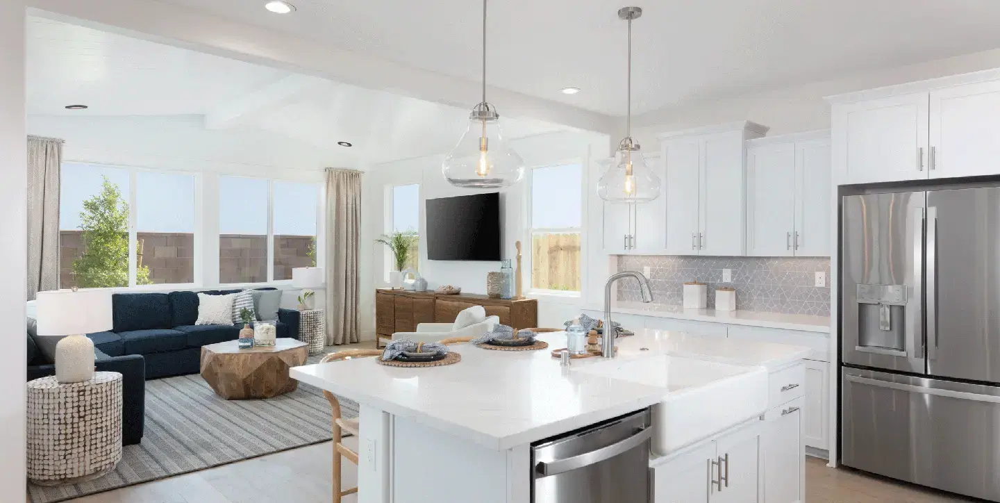 Contemporary kitchen with dark wood cabinets and marble countertops