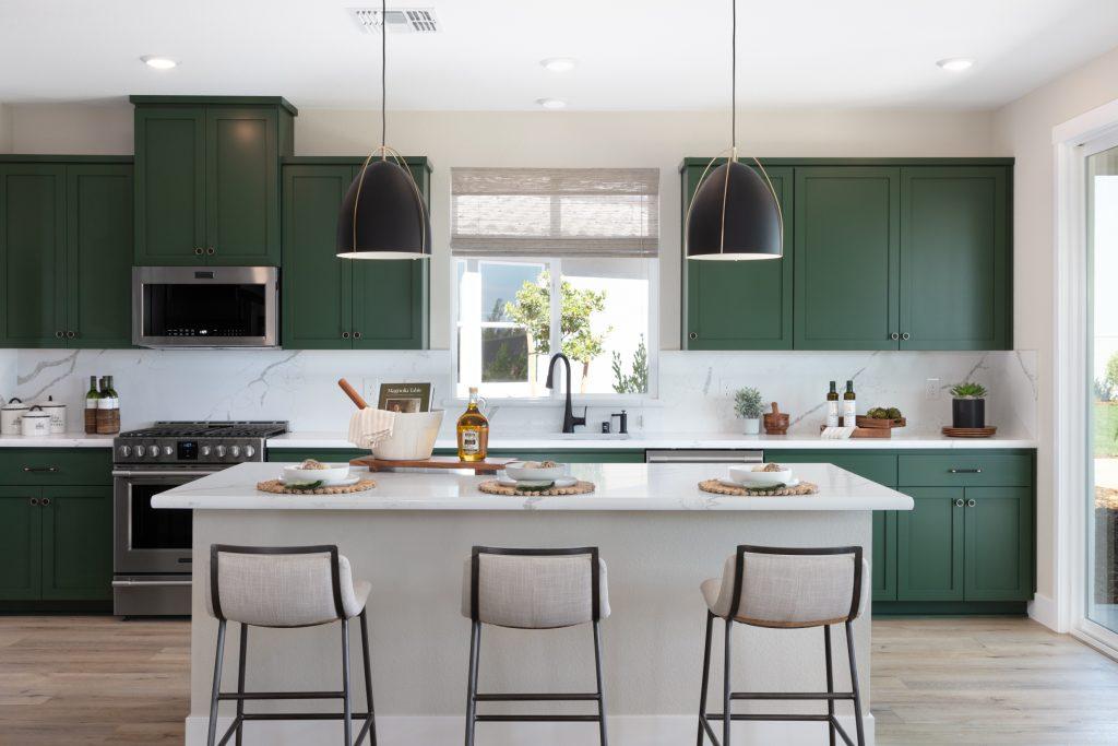 Scandinavian style kitchen with built-in shelving and storage
